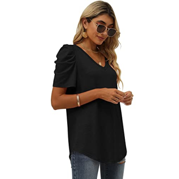 Stylish V-Neck Puff Sleeve T-Shirts for Women