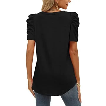 Stylish V-Neck Puff Sleeve T-Shirts for Women