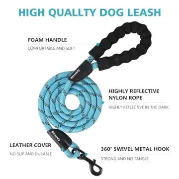 Rttochfy Dog Leash Heavy Duty - 2/4/5/6/8/10 Foot Rope Leash with Comfortable Padded Handle and Refl...
