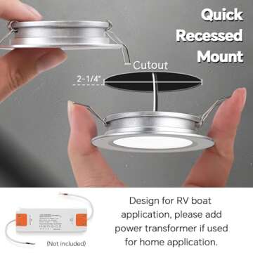 acegoo RV 2.75" Recessed LED Ceiling Light 12V Ultra-Thin Puck Light, Dimmable RV Lights Interior for Camper Van Truck Motorhome Boat Sailboat Roof Under Cabinet Lighting, 6 Pack (Sliver,Cool White)