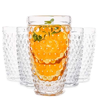 G Hobnail Glassware 6 Set Old Fashioned Iced Beverage Drinking Glasses, 13.3 oz Premium Tall Highbal...