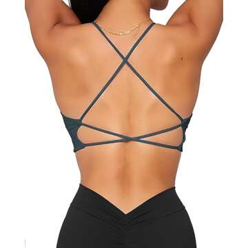 Danysu Women's Workout Sports Bras Backless Padded Low Impact Bra Yoga Crop Tank Top Twirl Front Pea...