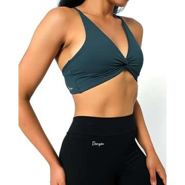 Danysu Women's Workout Sports Bras Backless Padded Low Impact Bra Yoga Crop Tank Top Twirl Front Peacock Navy XS