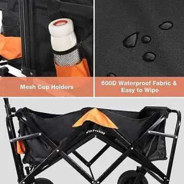 Foldable Wagon Cart Collapsible Beach Heavy Duty 330LBS Weight Capacity Folding Utility Garden Carts with Big All-Terrain Sand Wheels for Travel, Camping, Picnic, Sports, Black