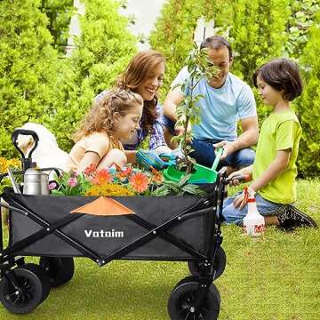 Foldable Wagon Cart Collapsible Beach Heavy Duty 330LBS Weight Capacity Folding Utility Garden Carts with Big All-Terrain Sand Wheels for Travel, Camping, Picnic, Sports, Black
