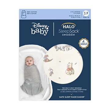 HALO Disney Baby 100% Cotton Sleepsack Swaddle, 3-Way Adjustable Wearable Blanket, TOG 1.5, Winnie F...