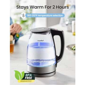 COMFEE' 1.7L Glass Tea Kettle with Temperature Control