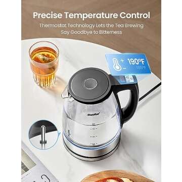 COMFEE' 1.7L Glass Tea Kettle with Temperature Control