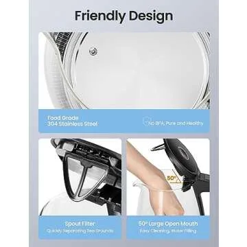 COMFEE' 1.7L Glass Tea Kettle with Temperature Control