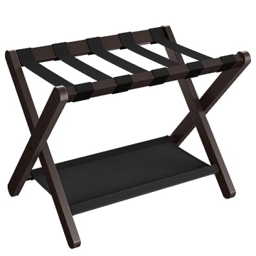 SONGMICS Luggage Rack - Elegant Folding Suitcase Stand with Storage Shelf