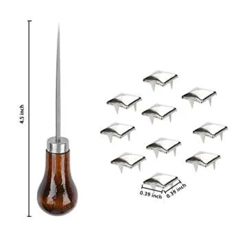 TUZAZO 500 Silver Square Pyramid Rivets for DIY Projects, 10mm Metal Studs with Awl