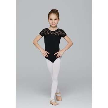 MdnMd Black Ballet Lace Leotard for Girls Age 11-12 - Stylish & Durable