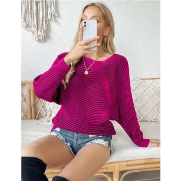 VIMPUNEC Cozy Batwing Sweater for Women in Rose Red
