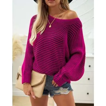 VIMPUNEC Cozy Batwing Sweater for Women in Rose Red