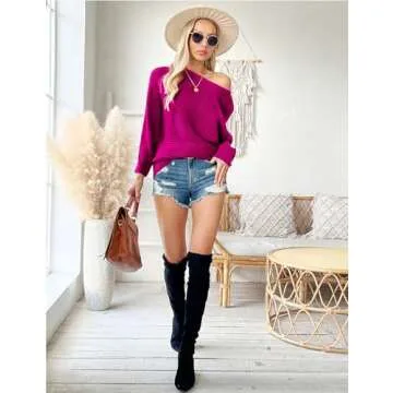 VIMPUNEC Cozy Batwing Sweater for Women in Rose Red
