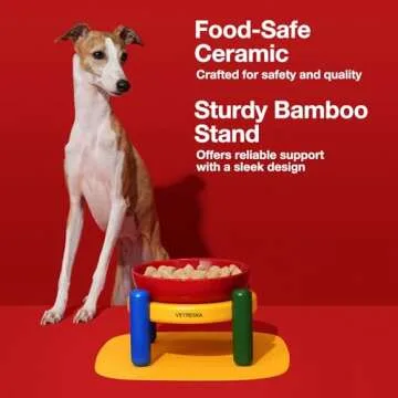 VETRESKA Elevated Dog Bowl Raised Ceramic Cat Dog Bowls Large Breed,30.5OZ No Slip Dog Food/Water Bowl Dog Feeding Station Dishes for Medium Large Dogs with Dog Bowl Stand,Red