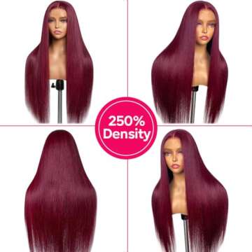 CHEETAHBEAUTY 99J Straight 13X6 Lace Front Wigs Human Hair Brazilian Virgin Human Hair Wigs for Black Women 250% Density Straight HD Transparent Lace Front Wigs Pre Plucked with Baby Hair(24inch)