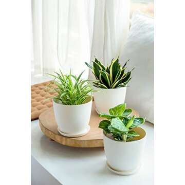 Mkono Macrame Plant Hangers with Pots Indoor Set of 2 Hanging Planters Holder 6.5 Inch Plastic Planter Included Self Watering Hanging Pots for Plants with Saucers & Perforated Insert, 41 Inch