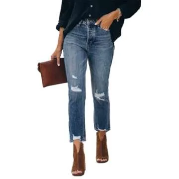 Stylish Lesore Women's High Rise Distressed Capris