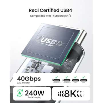 Silkland USB 4 Cable for Thunderbolt 4 - 40Gbps, 240W, 8K Support, USB-IF Certified