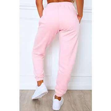 Waitfairy Women's Cinch Bottom Sweatpants High Waisted Trendy Athletic Jogger Pants for Teen Girls Lounge Trousers with Pockets Pink L