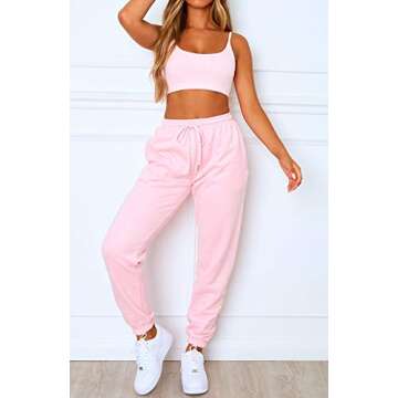 Waitfairy Women's Cinch Bottom Sweatpants High Waisted Trendy Athletic Jogger Pants for Teen Girls Lounge Trousers with Pockets Pink L