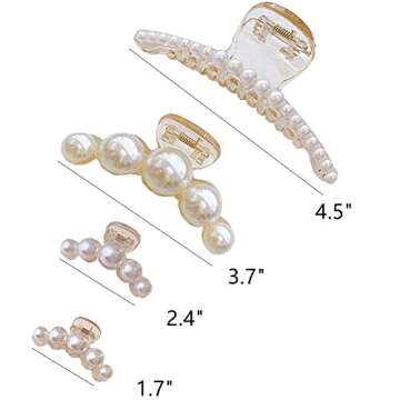 4 Pcs Elegant Pearl Hair Claw Large/Medium/Small/Mini Banana Clips Pefrect for All Hair Types Light Acrylic Hair Catch Barrette Jaw Clamp Fashion Styling Tools Accessoriesair