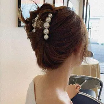 4 Pcs Elegant Pearl Hair Claw Large/Medium/Small/Mini Banana Clips Pefrect for All Hair Types Light Acrylic Hair Catch Barrette Jaw Clamp Fashion Styling Tools Accessoriesair