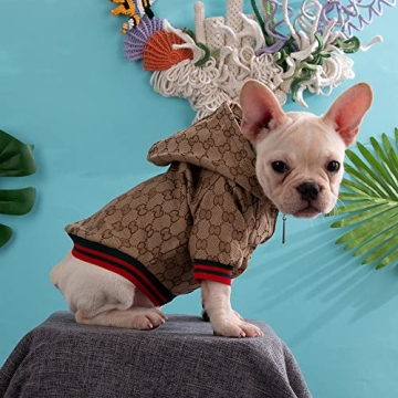 HQREA Dog Hoodie Luxury Dog Clothes Winter Dog Jacket Classic Designer Small Dog Coats Warm Pet Dog Coat Zipper Design Easy On/Off French Bulldog Teddy Pug Puppy Clothes(S)