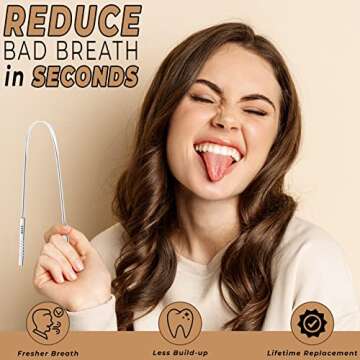 NARZ Tongue Scraper Professional Tongue Cleaner for Bad Breath Reusable Stainless Steel Tongue Scrapers for Oral Care with Dual Carved Handle for Adults & Kids Oral Hygiene 2 Pack