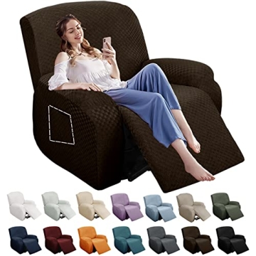 YEMYHOM 4 Pieces Stretch Recliner Slipcover Latest Jacquard Recliner Chair Cover with Side Pocket An...