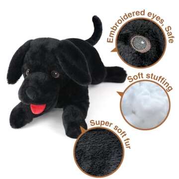 LotFancy Dog Stuffed Animal, 21 inch Black Lab Plush Dog, Realistic Stuffed Dog, Puppy Plush Toy for Kids