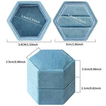 DesignSter Hexagon Velvet Ring Bearer Box - Premium Gorgeous Vintage Double Ring Display Holder with Detachable Lid for Proposal, Engagement, Wedding, Ceremony (Dark Blue)