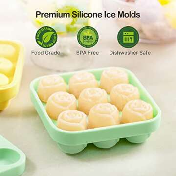 Ice Cube Tray Rose, MEETRUE Rose Shaped Ice Tray Silicone Ice Cube Tray Rose Ice Molds Making 9 x 1....