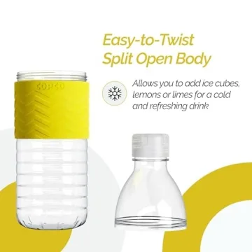 Copco Hydra 16.9 oz Water Bottle with Leak-Proof Lid - Tritan Reusable with Textured Grip Sleeve - BPA-Free, Shatter-Resistant, Dishwasher Safe for Travel, Gym, Work, Outdoors (Chevron Buttercream)