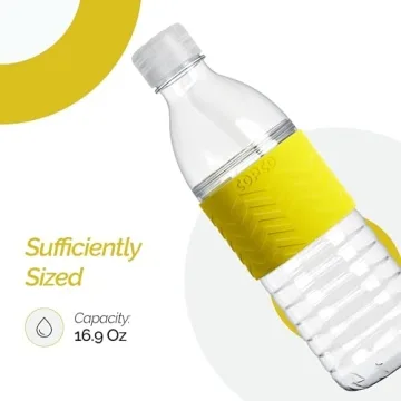 Copco Hydra 16.9 oz Water Bottle with Leak-Proof Lid - Tritan Reusable with Textured Grip Sleeve - BPA-Free, Shatter-Resistant, Dishwasher Safe for Travel, Gym, Work, Outdoors (Chevron Buttercream)