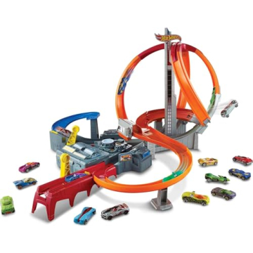 Hot Wheels Track Set Spin Storm, 3 Intersections for Crashing & Motorized Booster, 1:64 Scale Toy Ca...