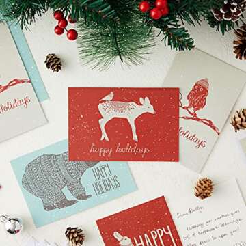 48-Pack Bulk Merry Christmas Greetings Cards - Cute Holiday Designs