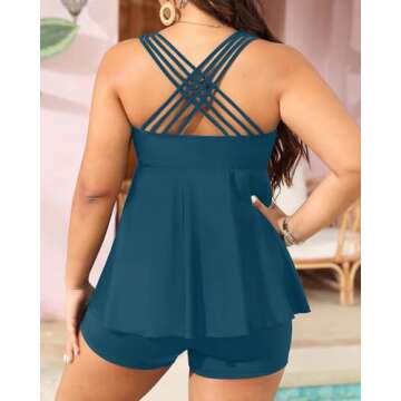 Aqua Eve Plus Size Swimsuits with Shorts Two Piece Tankini for Women Flowy Bathing Suits Athletic Sw...