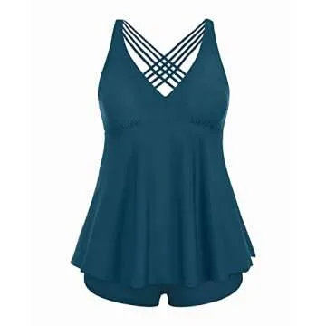 Aqua Eve Plus Size Swimsuits with Shorts Two Piece Tankini for Women Flowy Bathing Suits Athletic Swimwear Green 20W