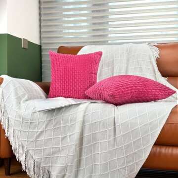 18x18 Throw Pillow Covers Set of 2, Decorative Boho Covers for Bed, Couch Fluffy Pillow Cover for Living Room, Neutral Home Décor Accent for Sofa - Hot Pink