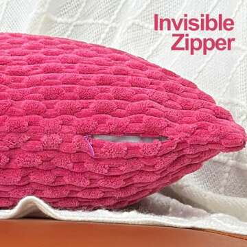 18x18 Throw Pillow Covers Set of 2, Decorative Boho Covers for Bed, Couch Fluffy Pillow Cover for Living Room, Neutral Home Décor Accent for Sofa - Hot Pink