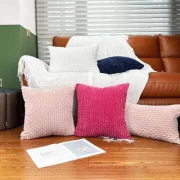 18x18 Throw Pillow Covers Set of 2, Decorative Boho Covers for Bed, Couch Fluffy Pillow Cover for Living Room, Neutral Home Décor Accent for Sofa - Hot Pink