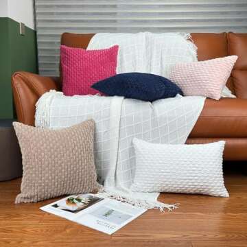 18x18 Throw Pillow Covers Set of 2, Decorative Boho Covers for Bed, Couch Fluffy Pillow Cover for Living Room, Neutral Home Décor Accent for Sofa - Hot Pink