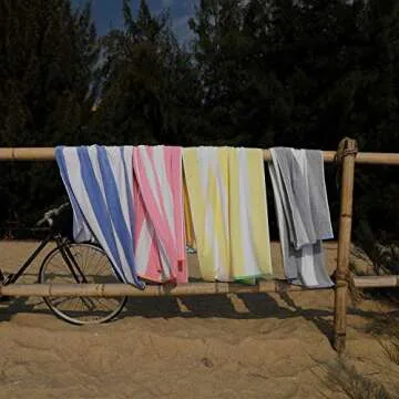 HENBAY Cotton Oversized Beach Towel - Large 70 x 35 Inch Pool Towel, Smoke Blue Striped Quick Dry Swimming Cabana Towel