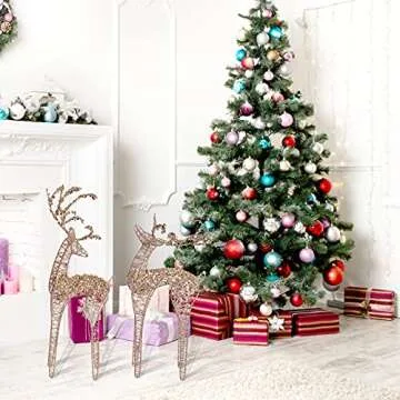 ZHANYIGY 2pc Set White Pearl Champagne Winding for Standing Reindeer Decorations Christmas Reindeer Figurine Table Desk Decorations Glittering Xmas Holiday Party Supply