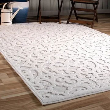 Orian Sculpted 4704 Indoor/Outdoor High-Low Debonair Natural Area Rug, 7'9" x 10'10", Ivory