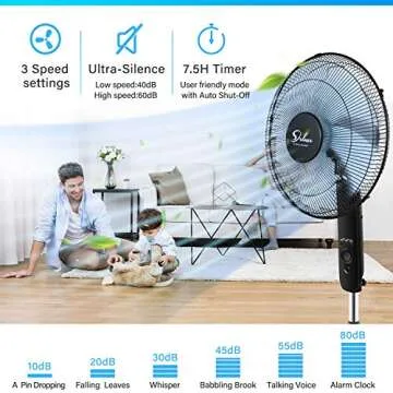 Simple Deluxe Oscillating 16″ Adjustable 3 Speed Pedestal Stand Fan with Remote Control for Indoor...