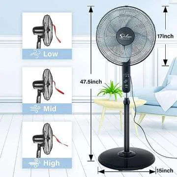 Simple Deluxe Oscillating 16″ Adjustable 3 Speed Pedestal Stand Fan with Remote Control for Indoor, Bedroom, Living Room, Home Office & College Dorm Use, 16 Inch, Black