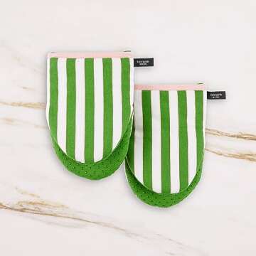 Kate Spade New York Botanical Stripe Mini Oven Mitt 2-Pack Set, 5.5" x 8", Green/Pink